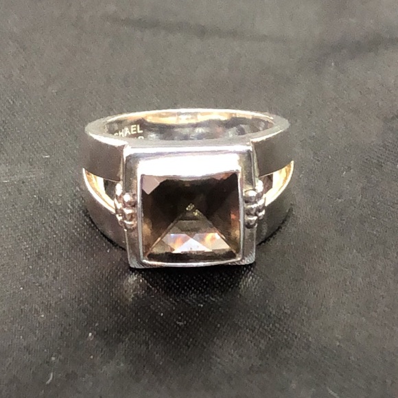 MICHAEL DAWKINS Smokey Quartz Sterling Silver Faceted Checkerboard Cut Ring Sz9 - Picture 15 of 16